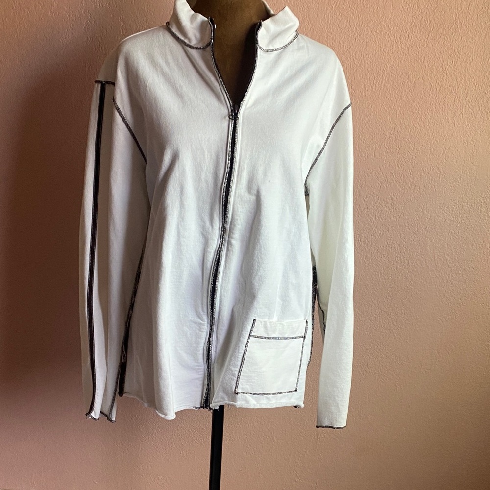 SPA BY CHICO’S 100% Cotton Stylish White Zip-Up Utility Jacket